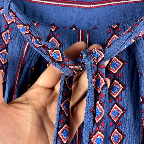 L'atiste Wide Leg Pants Womens Large Blue Size Zip Slit Waist Tie Boho Aztec - Picture 6 of 14